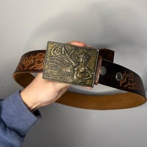 1970’s Coca Cola RARE Brown Leather Belt with Brass Buckle Vintage